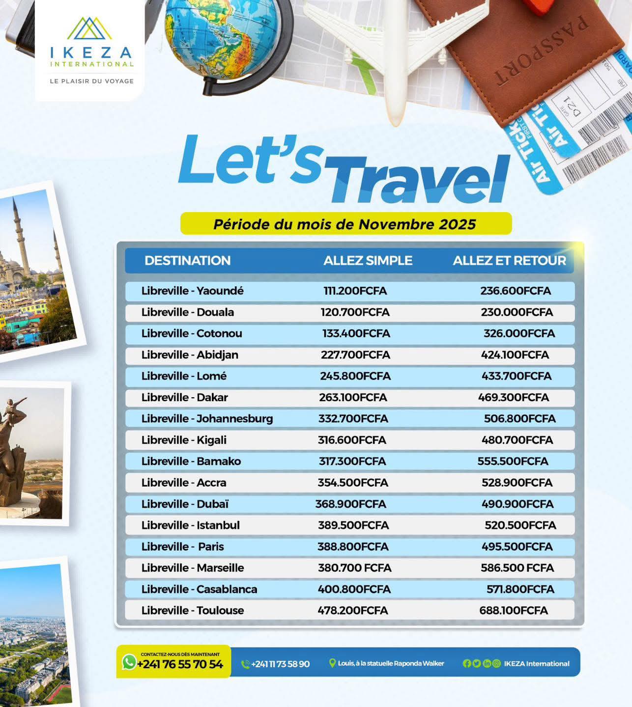 IKEZA International Facebook ad: Voyagez au meilleur prix avec IKEZA International!