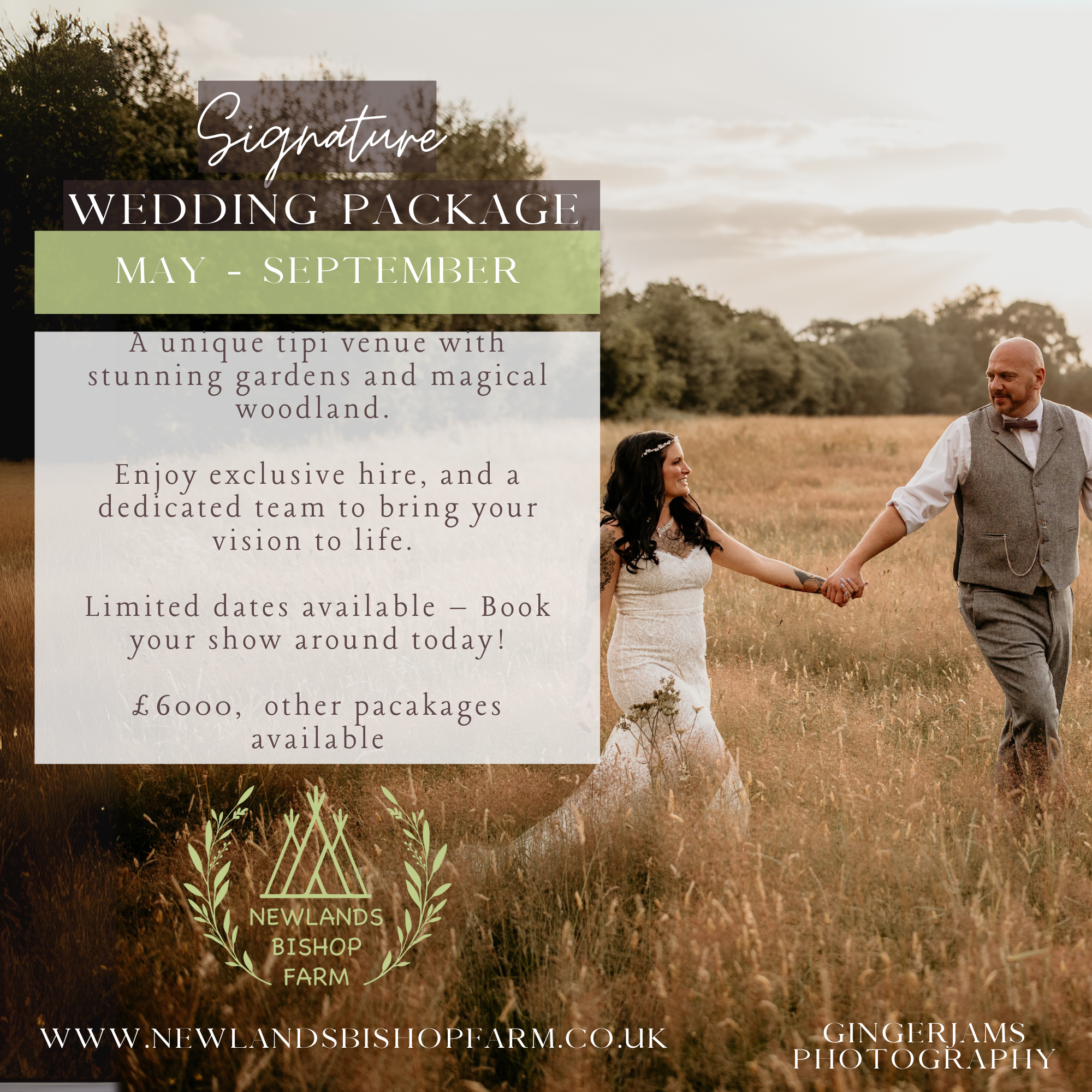 Newlands Bishop Farm Weddings Facebook ad: Now Taking 2027 & 2028 Wedding Bookings