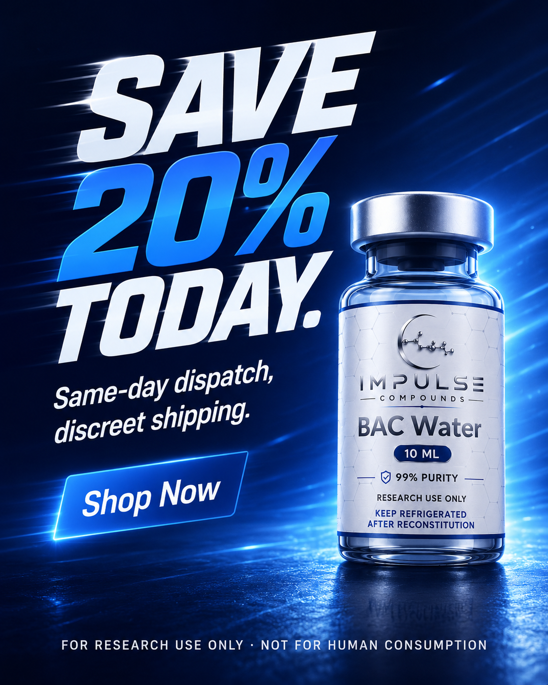 Impulse Compounds Facebook ad: 20% Off Your First Research Order