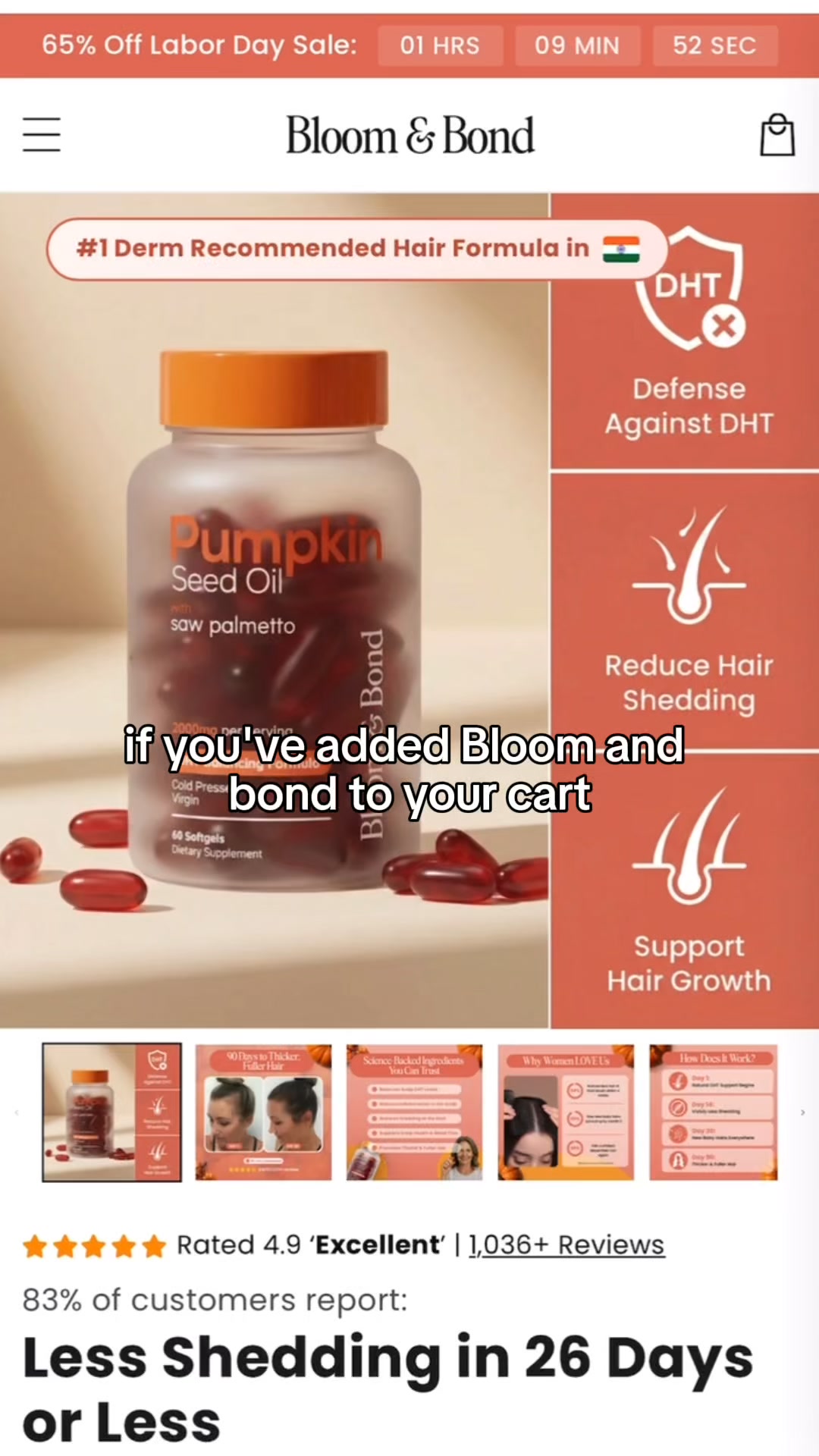 Bloom & Bond Facebook ad: Thicker, Fuller Hair, Naturally