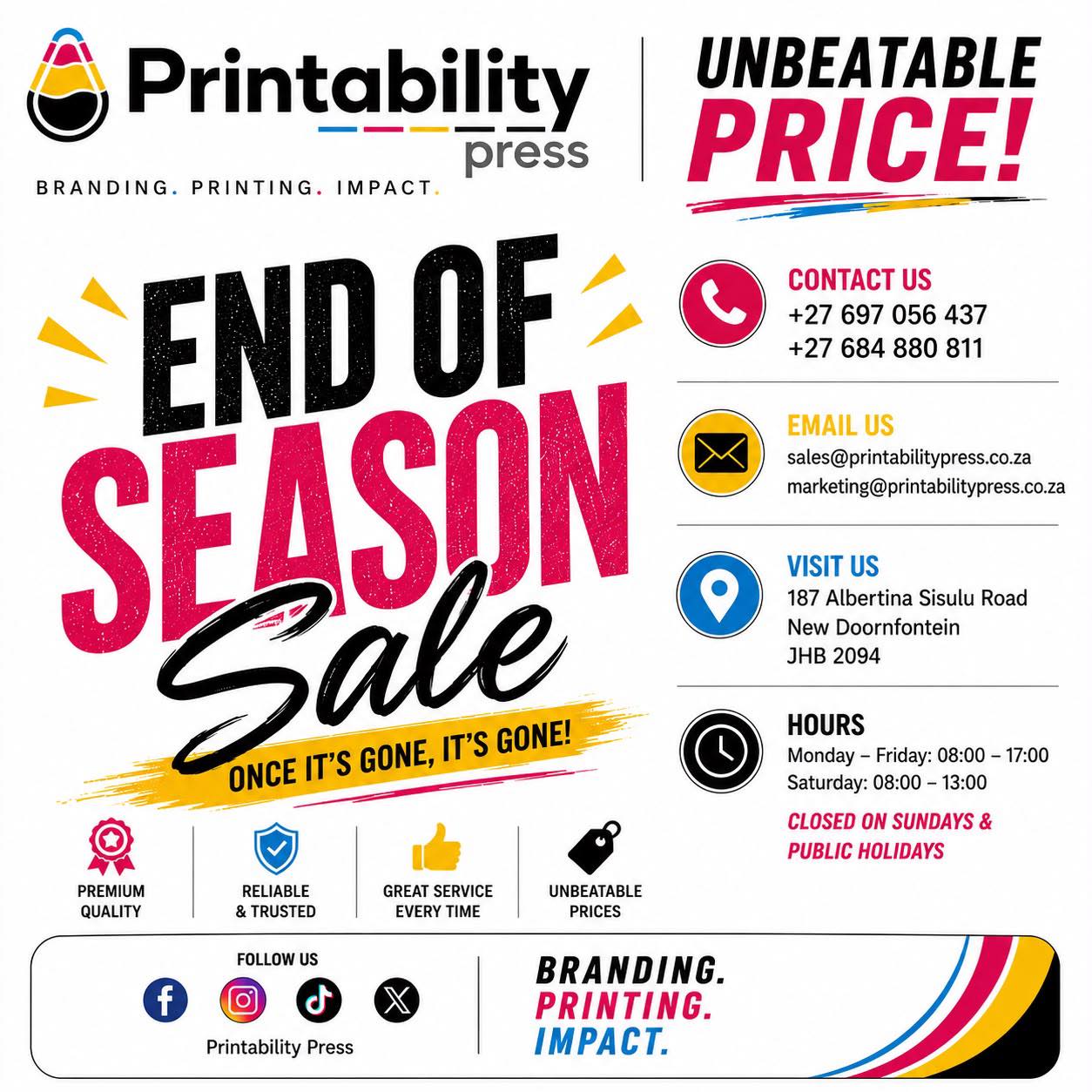 Printability Press Facebook ad: End of Winter Sale!