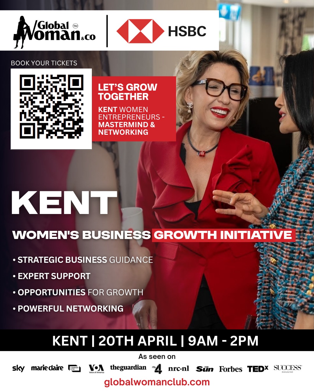 Global Woman Academy Facebook ad: Kent Businesswomen, Ready to Grow, Scale & Be Seen?