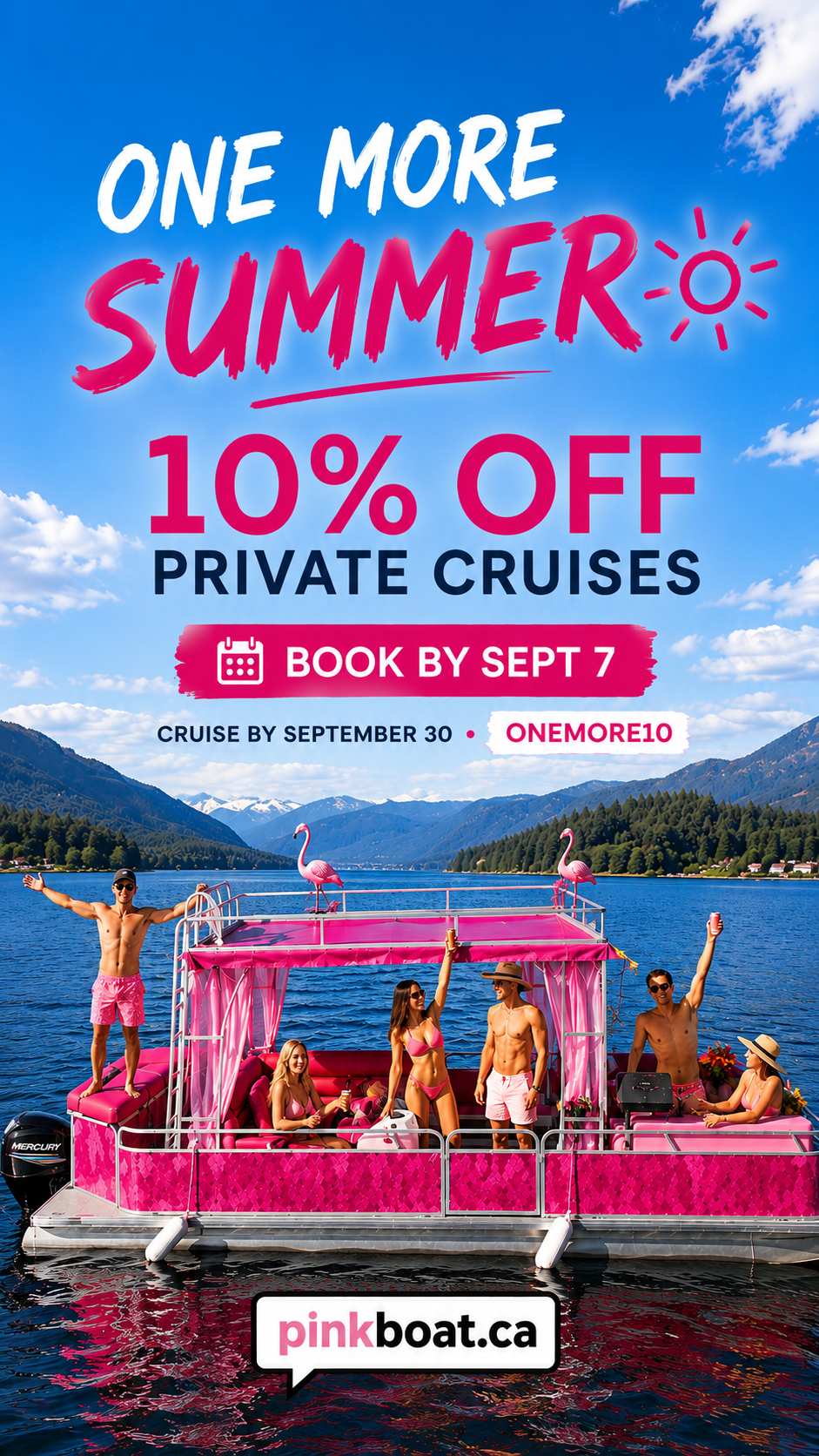 PinkBoat.ca Facebook ad: 10% OFF Private Cruises
