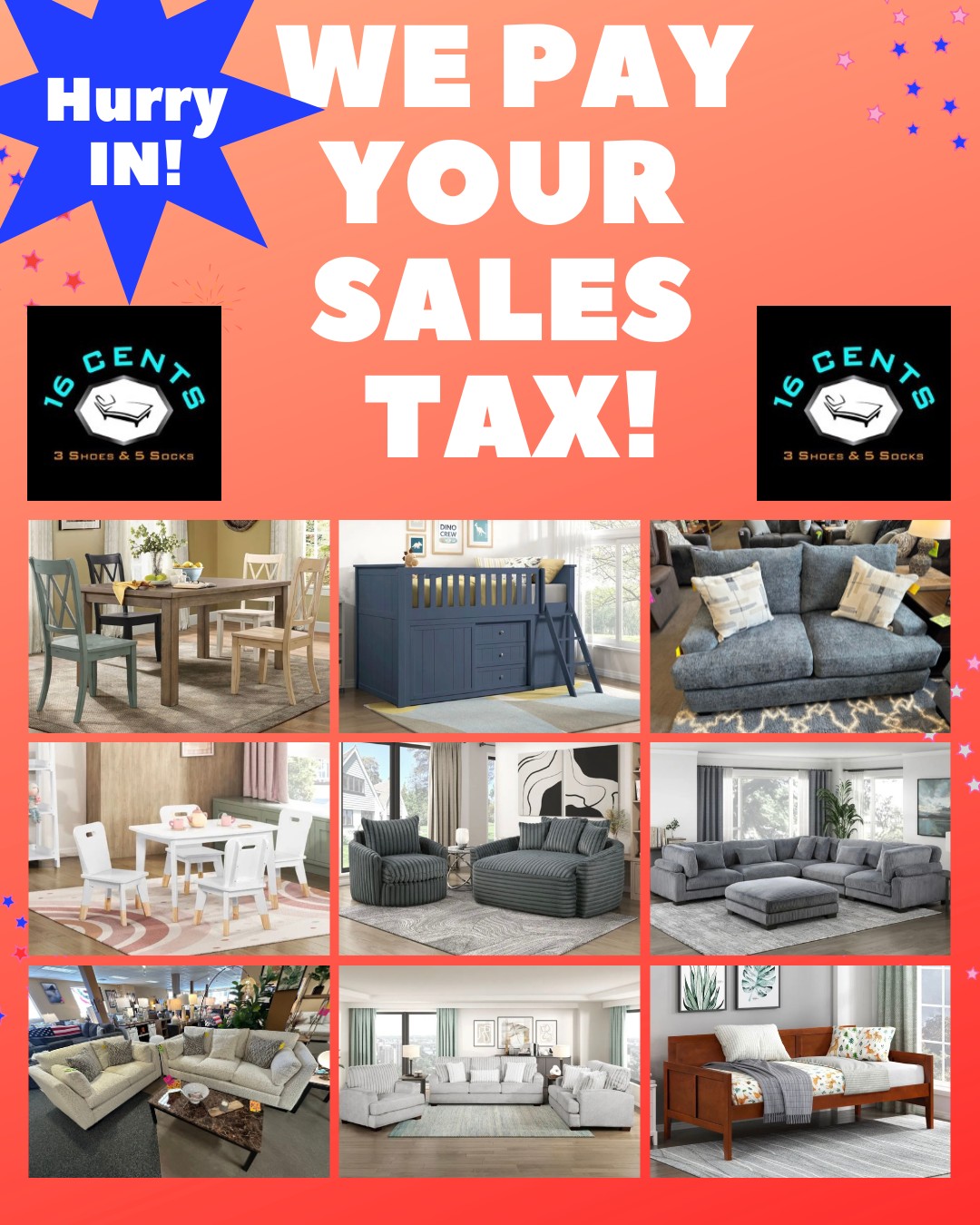 16 Cents, 3 Shoes, & 5 Socks Facebook ad: Hurry in to check out the savings!