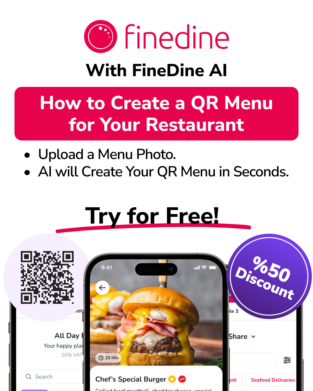 Finedine Menu for Restaurants Facebook ad: Build a QR menu with FineDine AI.