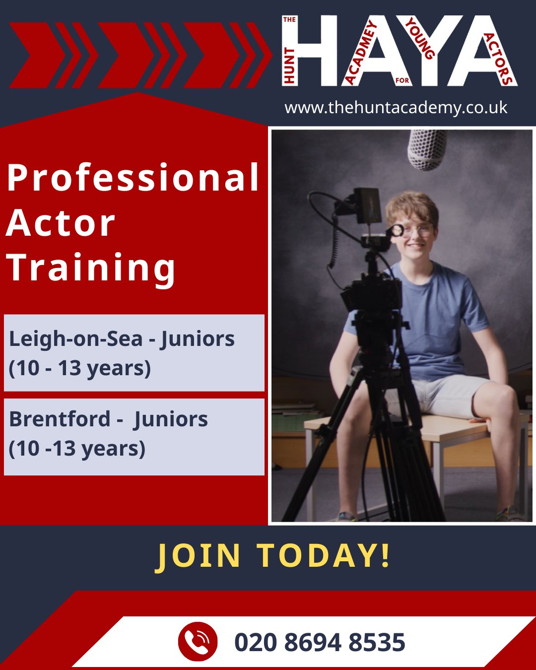The Hunt Academy for Young Actors Facebook ad: Affordable acting training for young actors