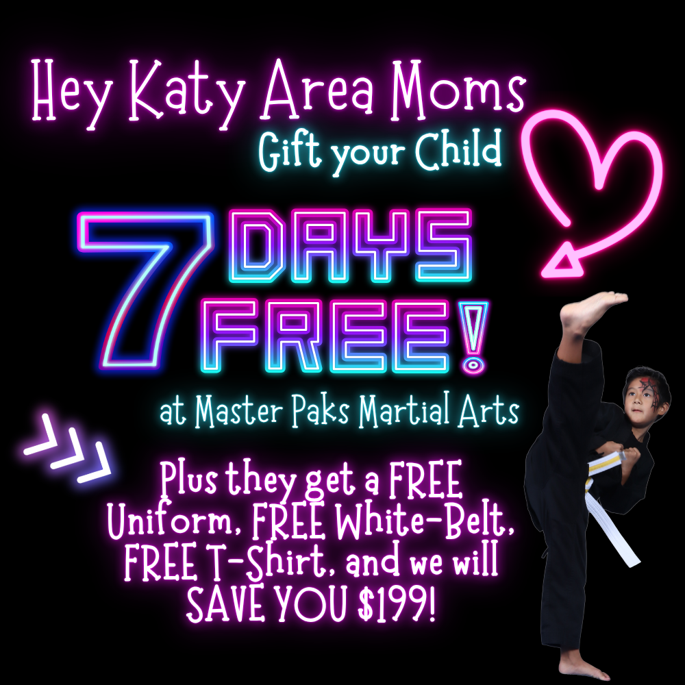 Master Pak's Martial Arts Academy Facebook ad: 𝐅𝐑𝐄𝐄 𝟕-𝐃𝐚𝐲 𝐊𝐢𝐝𝐬 𝐌𝐚𝐫𝐭𝐢𝐚𝐥 𝐀𝐫𝐭𝐬…