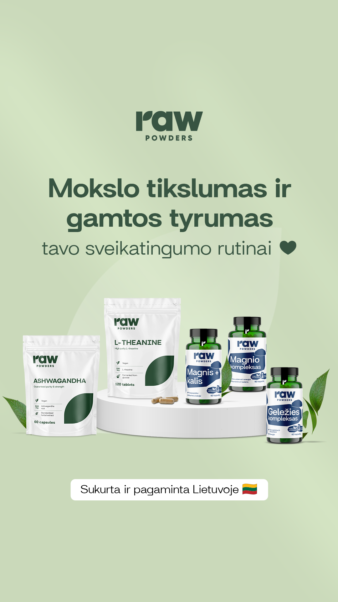 Raw Powders Lietuva Facebook ad from Apr 3, 2026