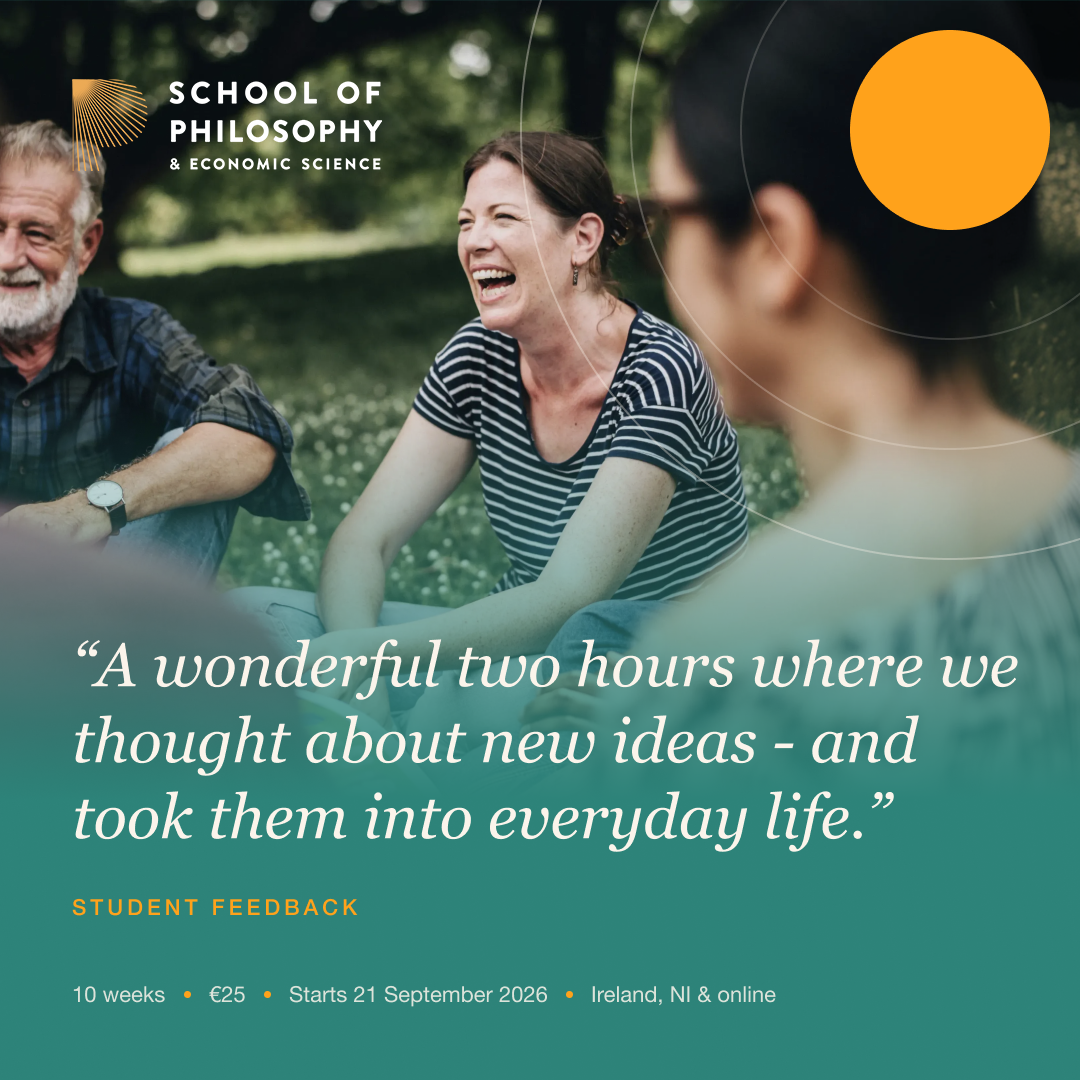 Practical Philosophy Ireland Facebook ad: Course offered at a reduced fee of £22.