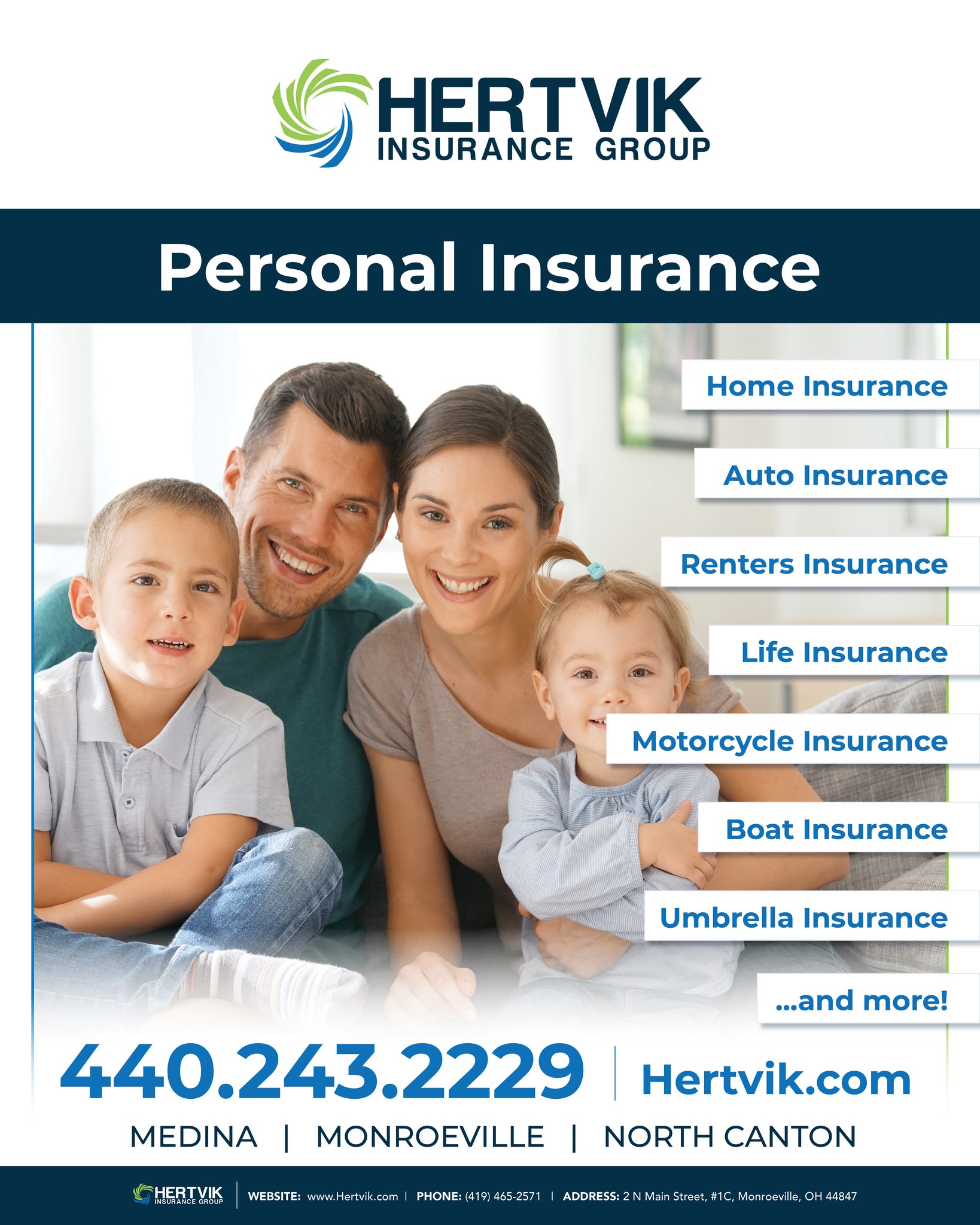 Hertvik Insurance Group Facebook ad: Personal Insurance | Medina, OH | (800) 467-3254 | Hertvik