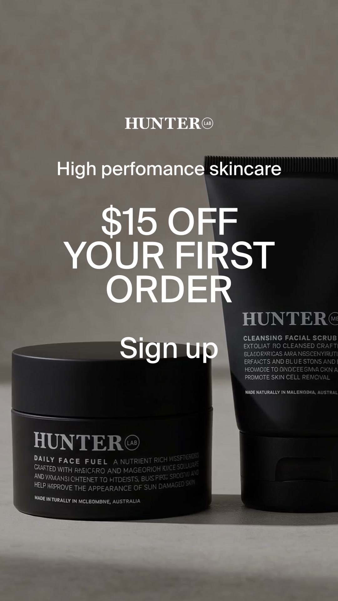 HUNTER LAB Facebook ad: Get $15 off and start your ritual.
