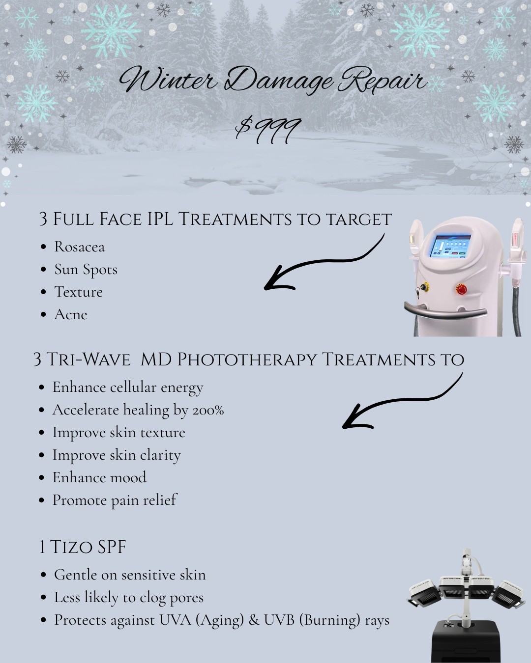 LBMA and Wellness Facebook ad: Rosacea, sun spots, texture, acne, winter doesn’t stand…