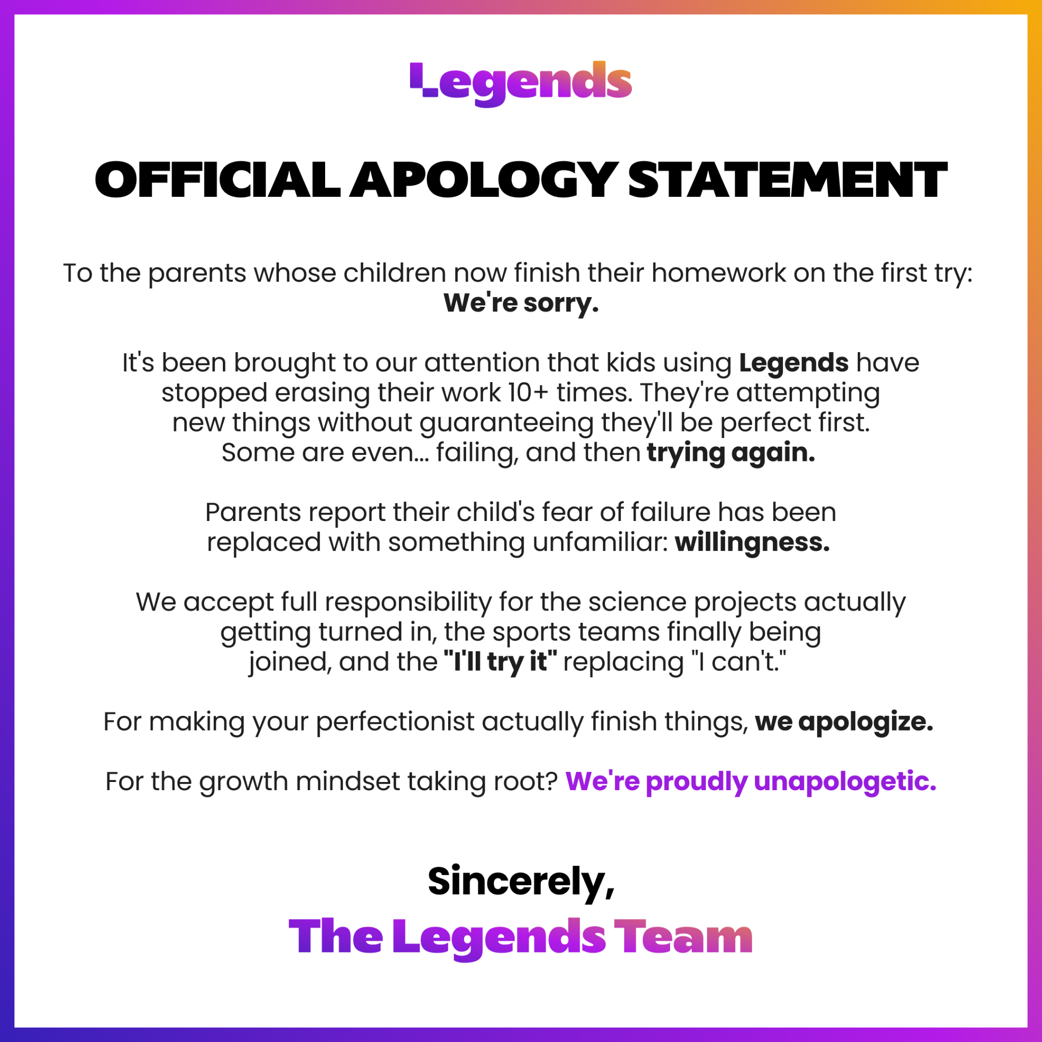 Build Legends Facebook ad