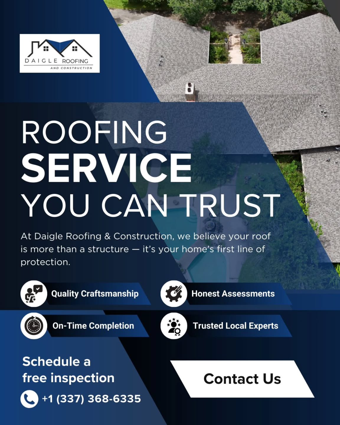 Daigle Roofing and Construction Facebook ad: Your roof is more than just shingles, it’s…