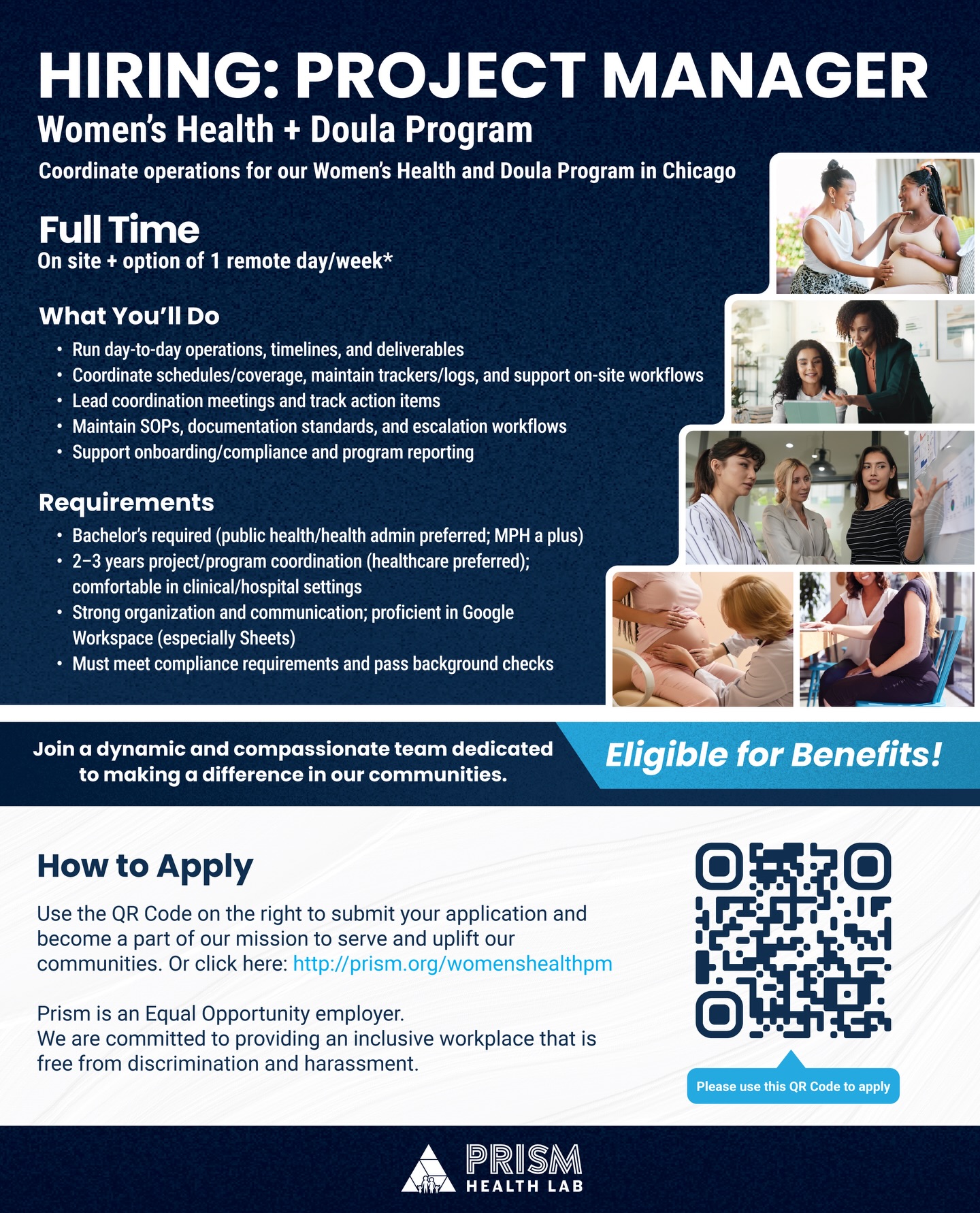 Prism Health Organization Facebook ad: We're hiring a Project Manager to support our Women's…