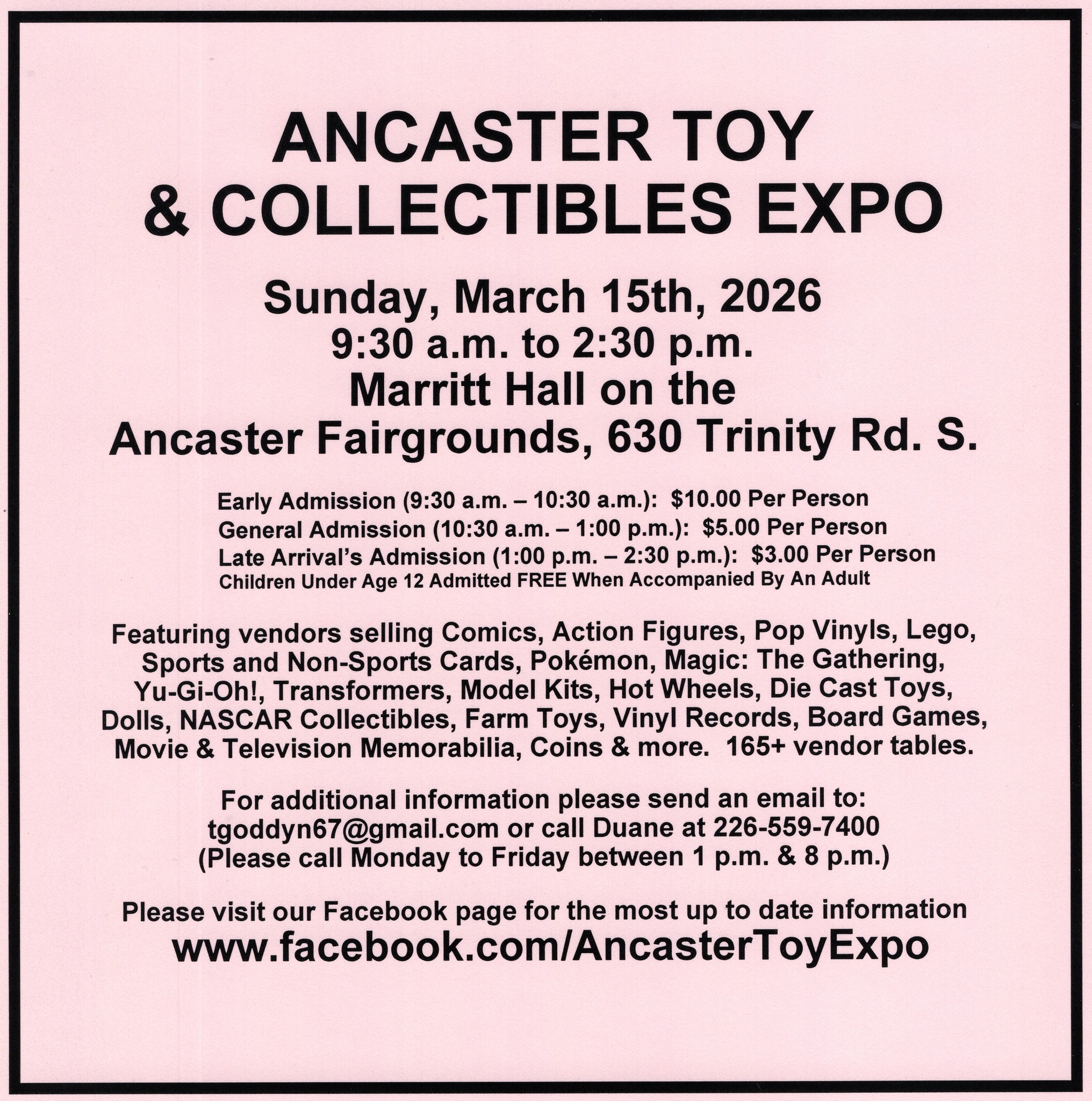 Ancaster Toy And Collectibles Expo Facebook ad: COLLECTOR ALERT! This Sunday -- Sunday March 15th…