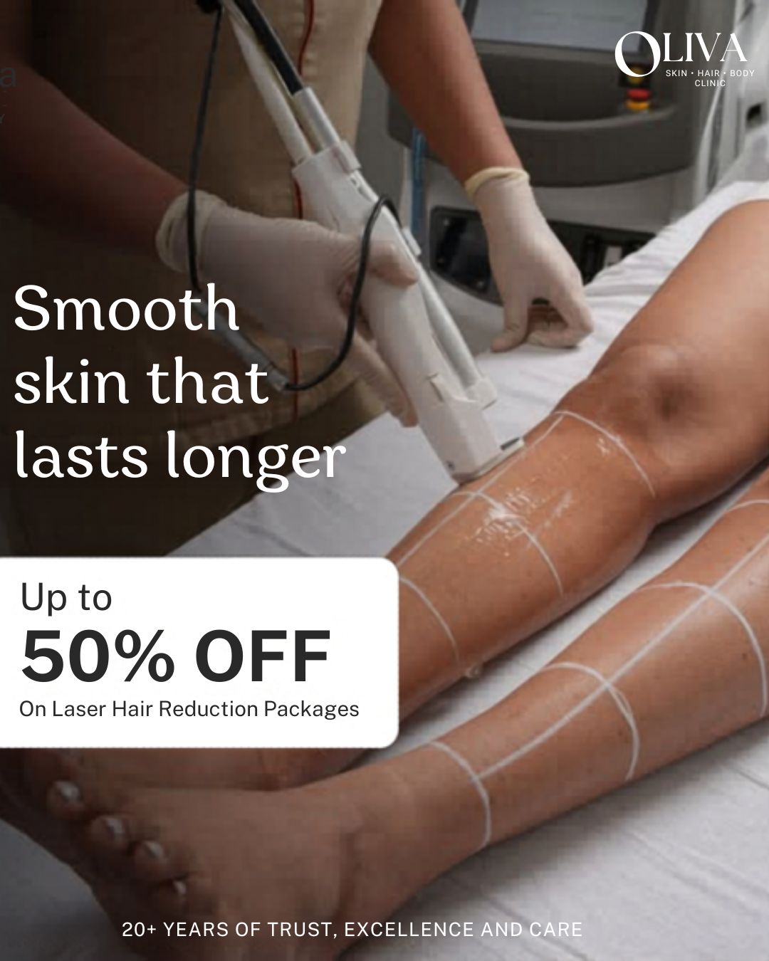 Oliva Clinic Ludhiana Facebook ad: 50% Off Laser Hair Reduction.