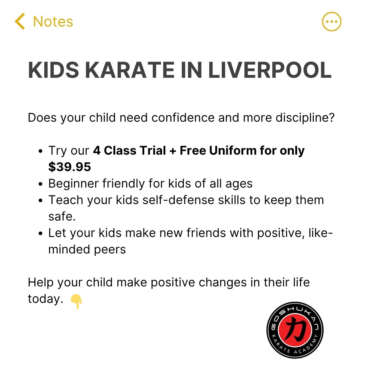 Goshukan Karate Academy Facebook ad