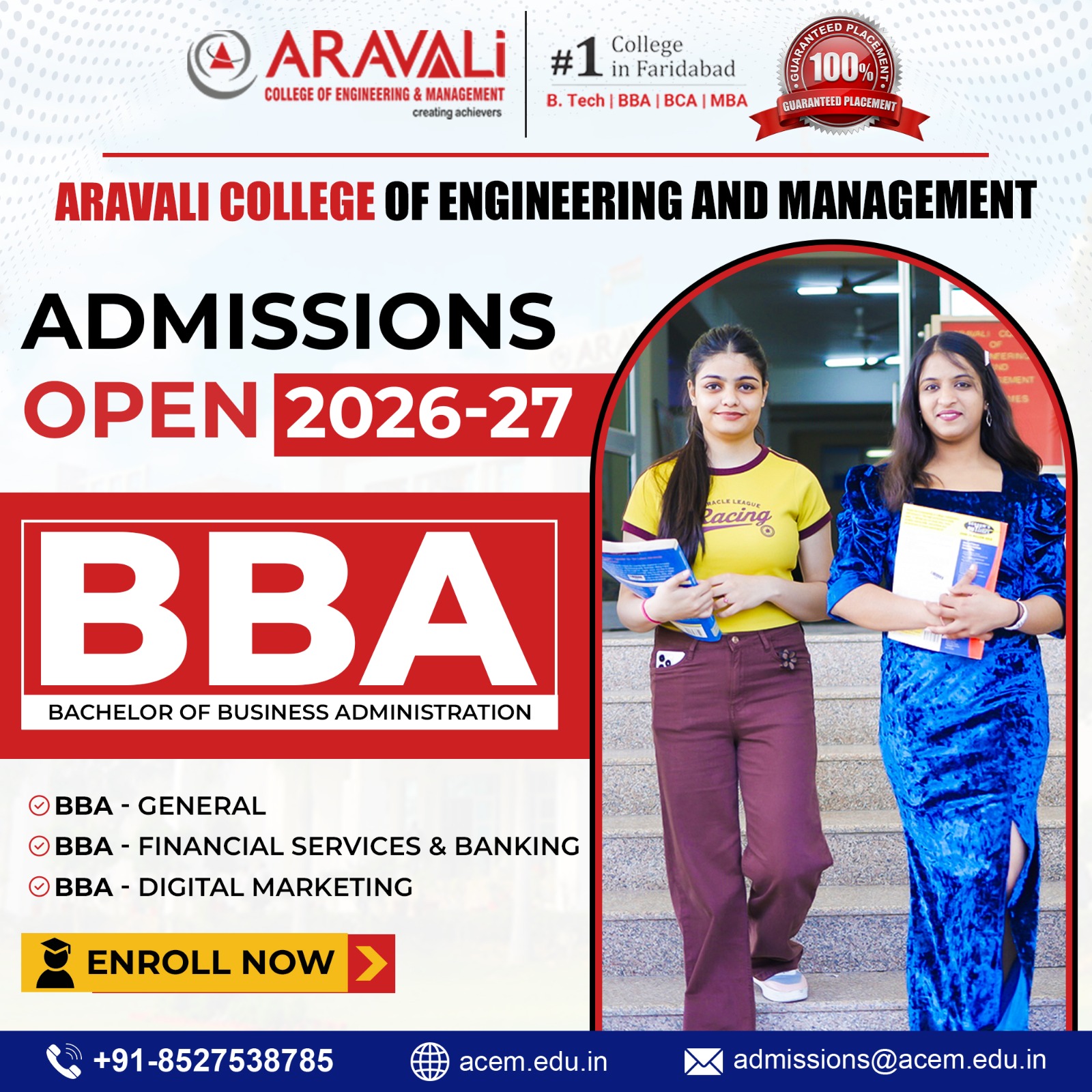 Aravali College of Engineering & Management Facebook ad: BBA Admissions Open 2026-27