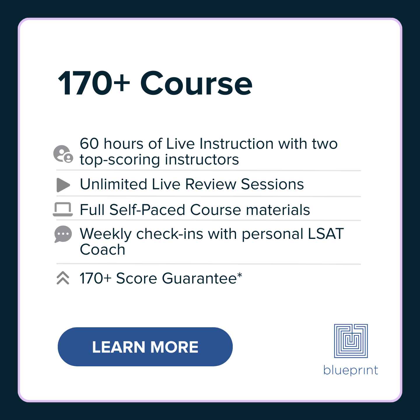 Blueprint LSAT Preparation Facebook ad: Thinking about LSAT prep?