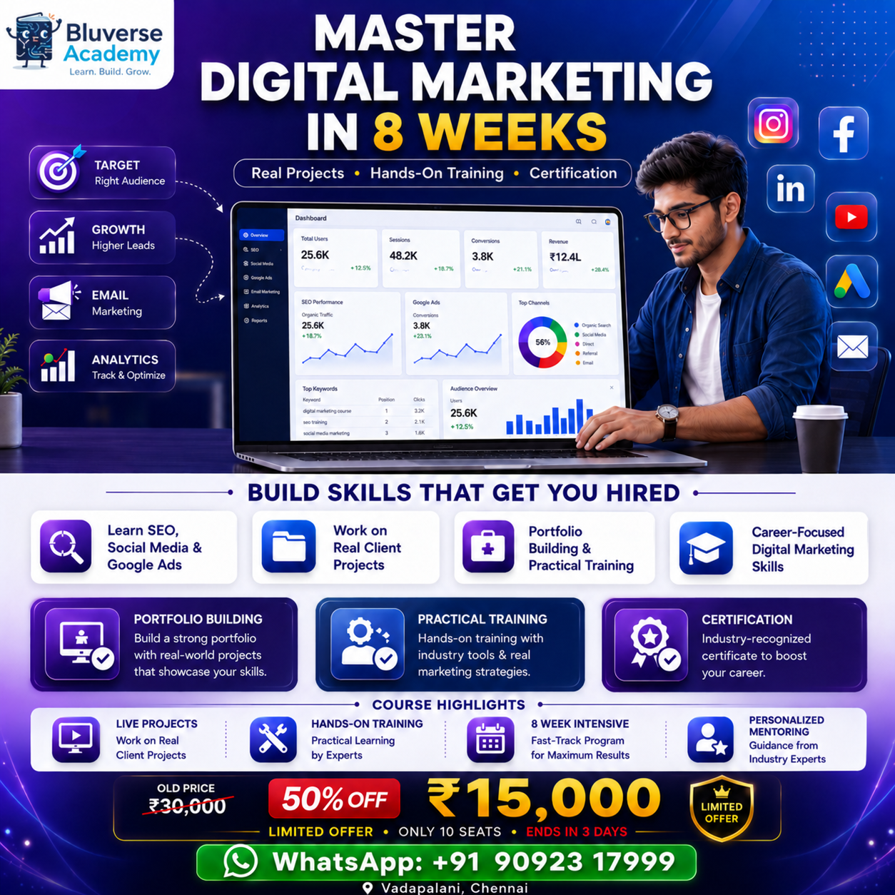BluverseAcademy Facebook ad: Master Digital Marketing in Just 8 Weeks