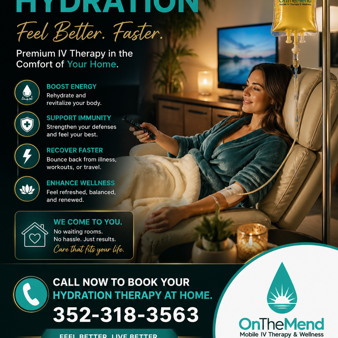 On The Mend Mobile IV Therapy & Wellness Facebook ad: Low energy? Dehydrated? Run down?