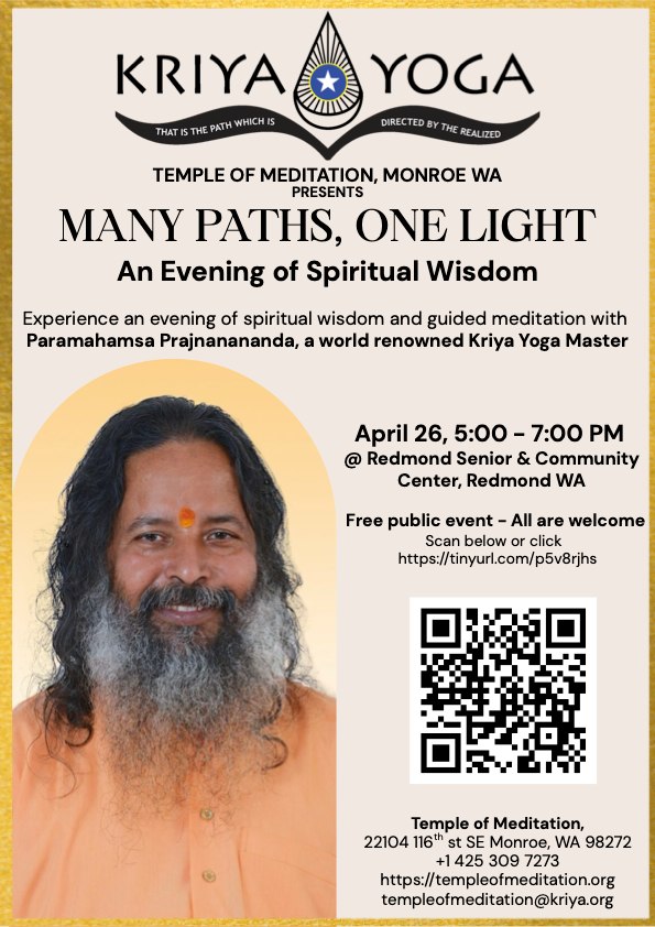 Kriya Dhyana Mandir - Temple of Meditation Facebook ad: Many Paths, One light - spiritual wisdom with Paramahamsa…