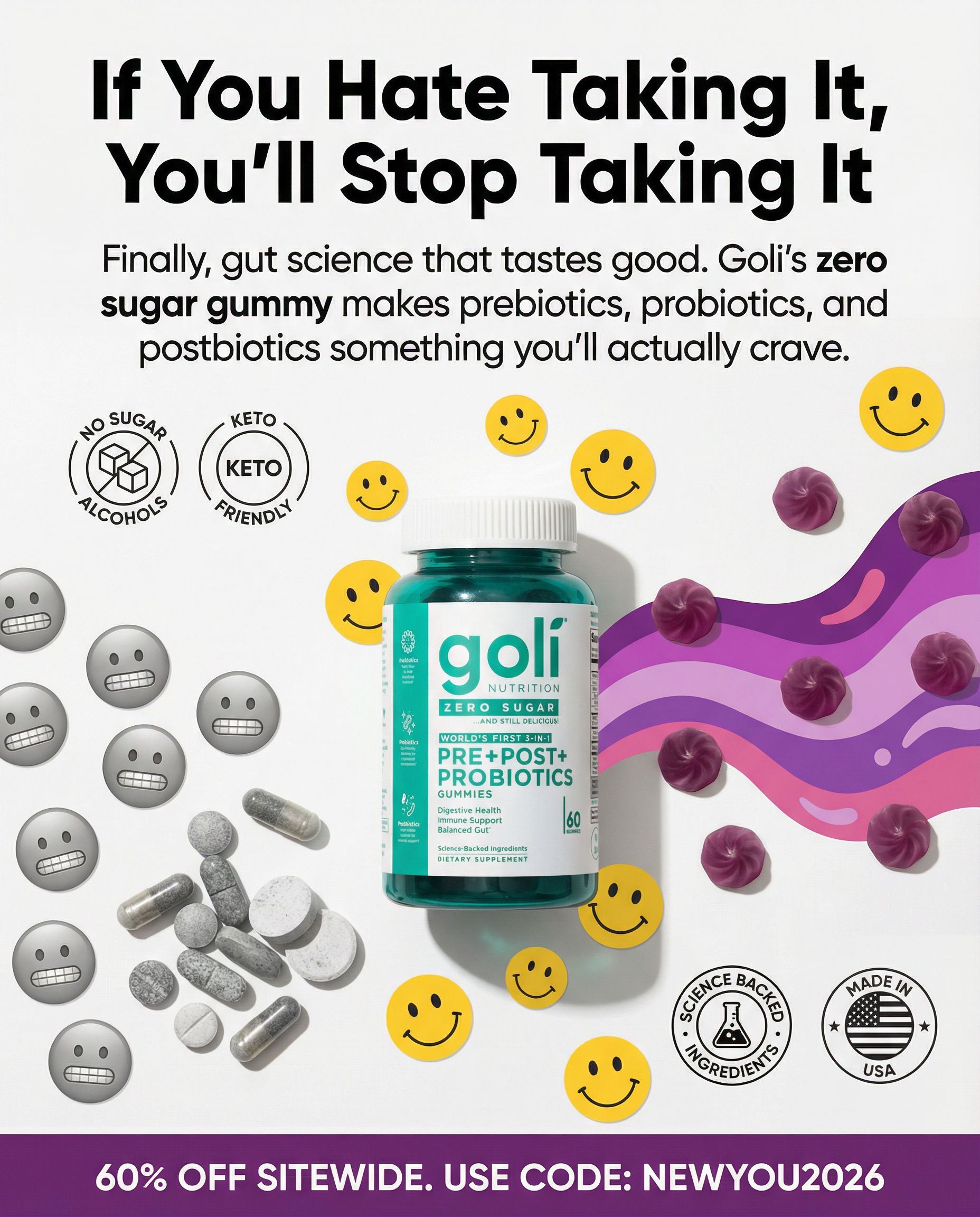 Goli Facebook ad: CODE: NEWYOU2026 - 60% OFF! Buy a Bundle Now! Free Shipping