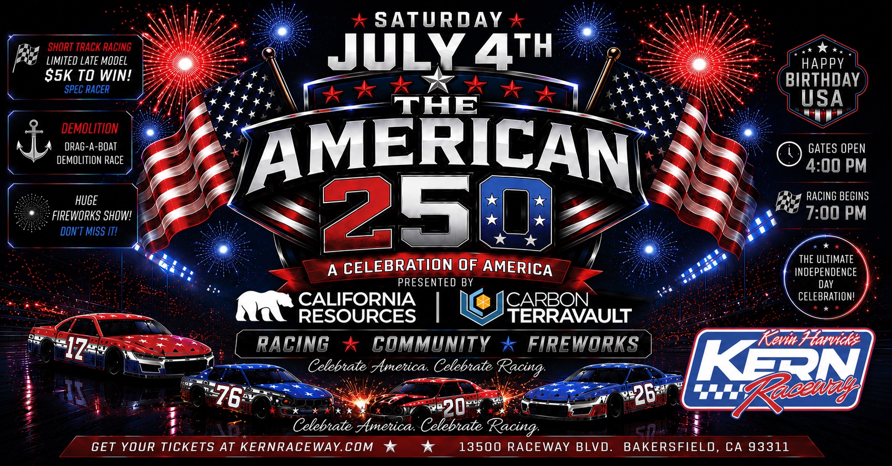 Kevin Harvick's Kern Raceway Facebook ad: The American 250 - 4th of July Fireworks / Racing /…