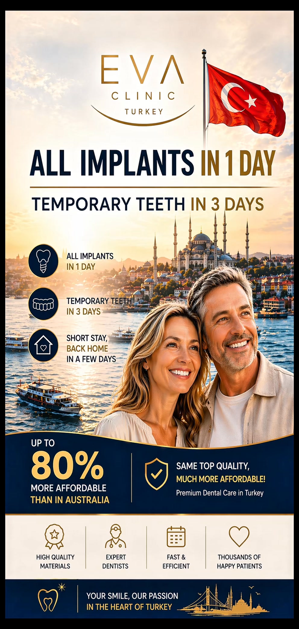 Eva Clinic Turkey Facebook ad: Premium Dental Care in Turkey, All-Inclusive Packages