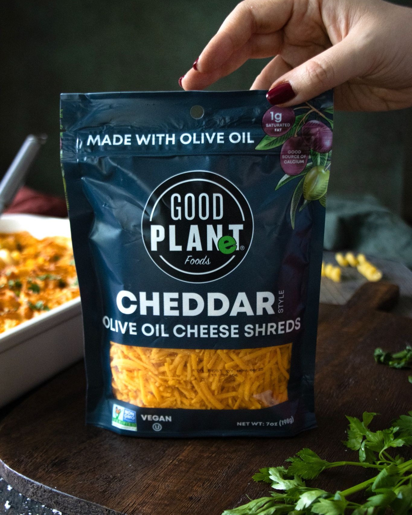 GOOD PLANeT Foods Facebook ad: Our dairy-free Cheddar Olive Oil Cheese Shreds taste…