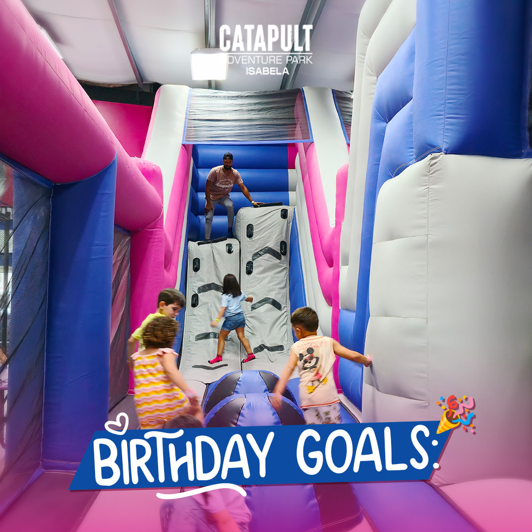 Catapult Adventure Park Isabela Facebook ad: Birthday goals: inflatables, slides, soccer & a private…