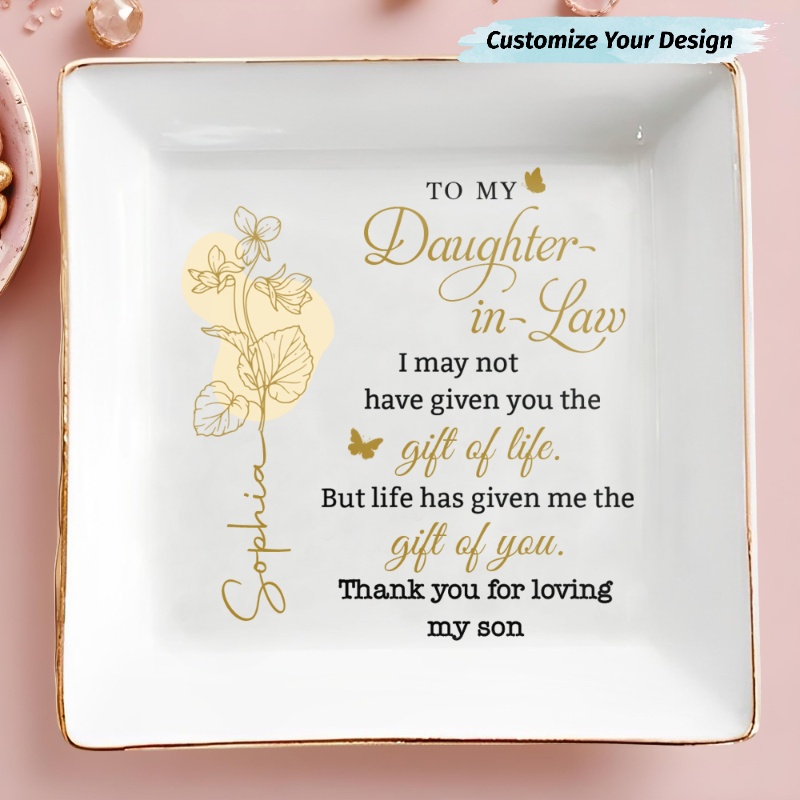 Alma Gems Store Facebook ad: Personalize This! Custom Birth Month Flower Jewelry Dish…