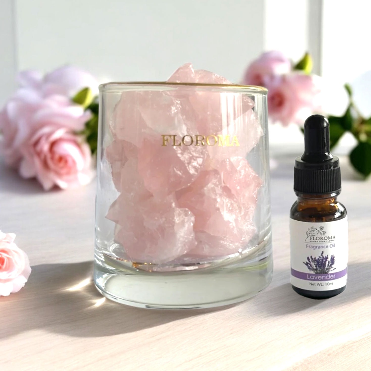 Floroma 花之滴 Facebook ad: 旺人緣桃花 擴香天然粉水晶套裝【送】香薰精油