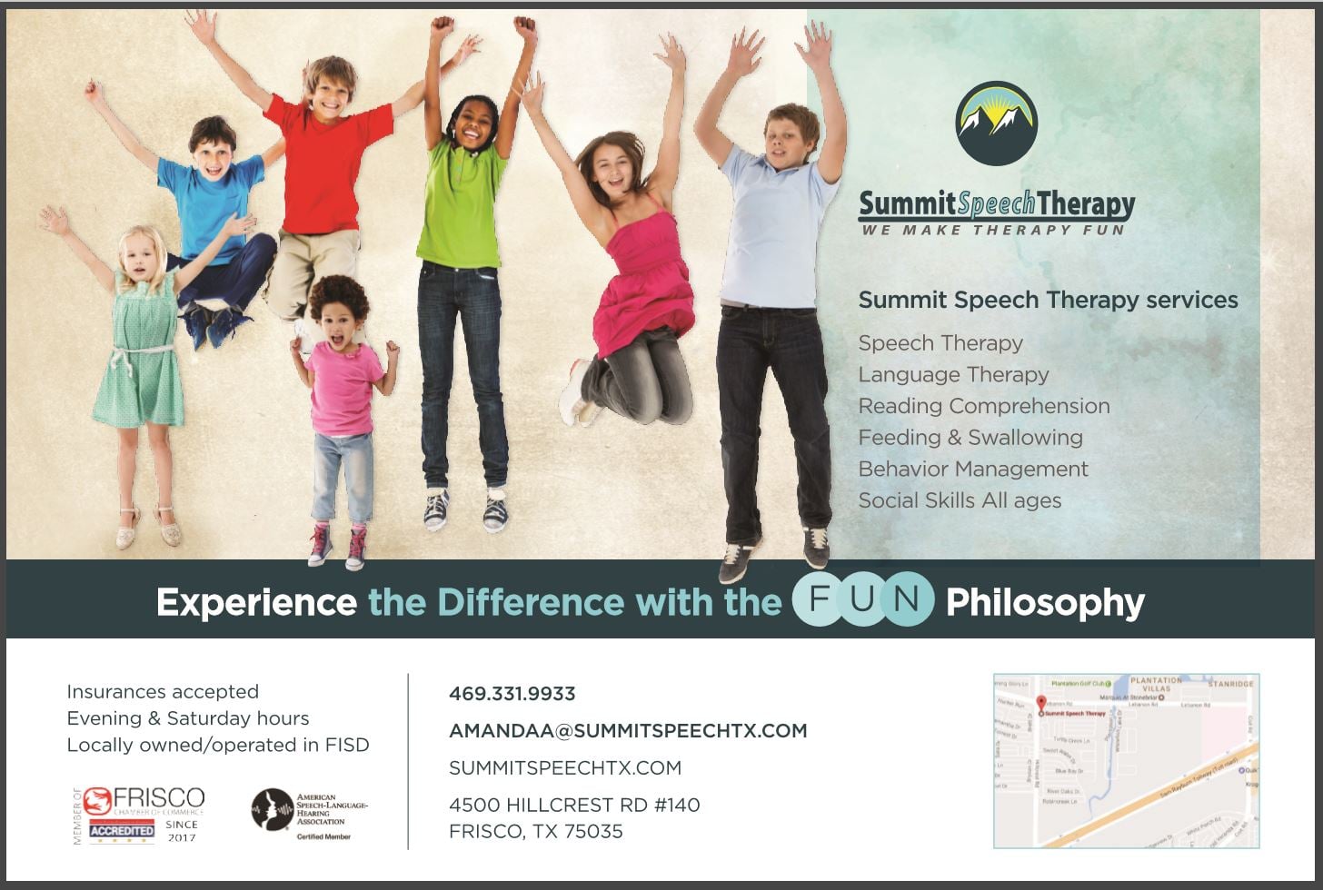 Summit Therapy Facebook ad: Summit Therapy provides Speech and OT evaluations and…