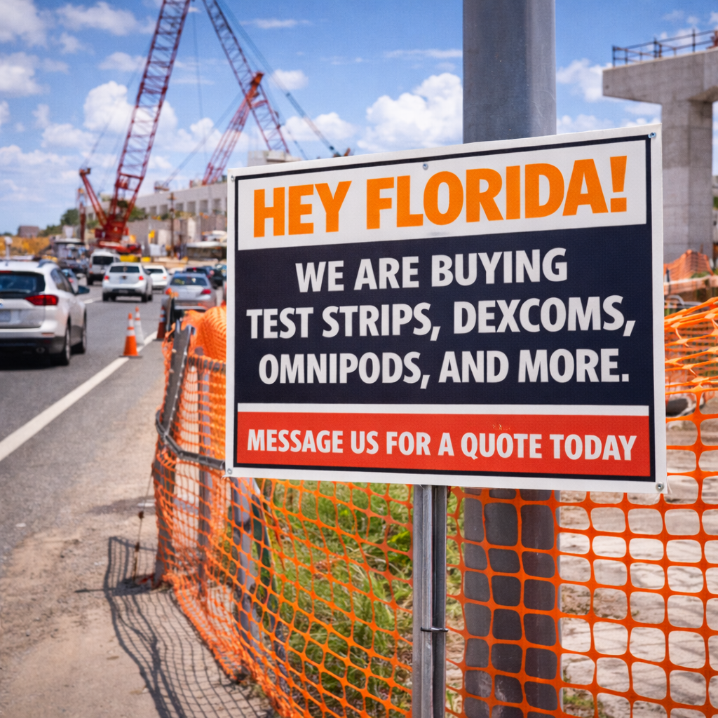 Florida Strip Buyers Facebook ad: Sell Your Diabetic Supplies Today!