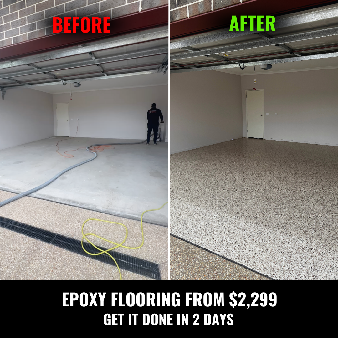 Floor Shield Facebook ad: 5-Coat Epoxy Garage Floors, From Just $2,299