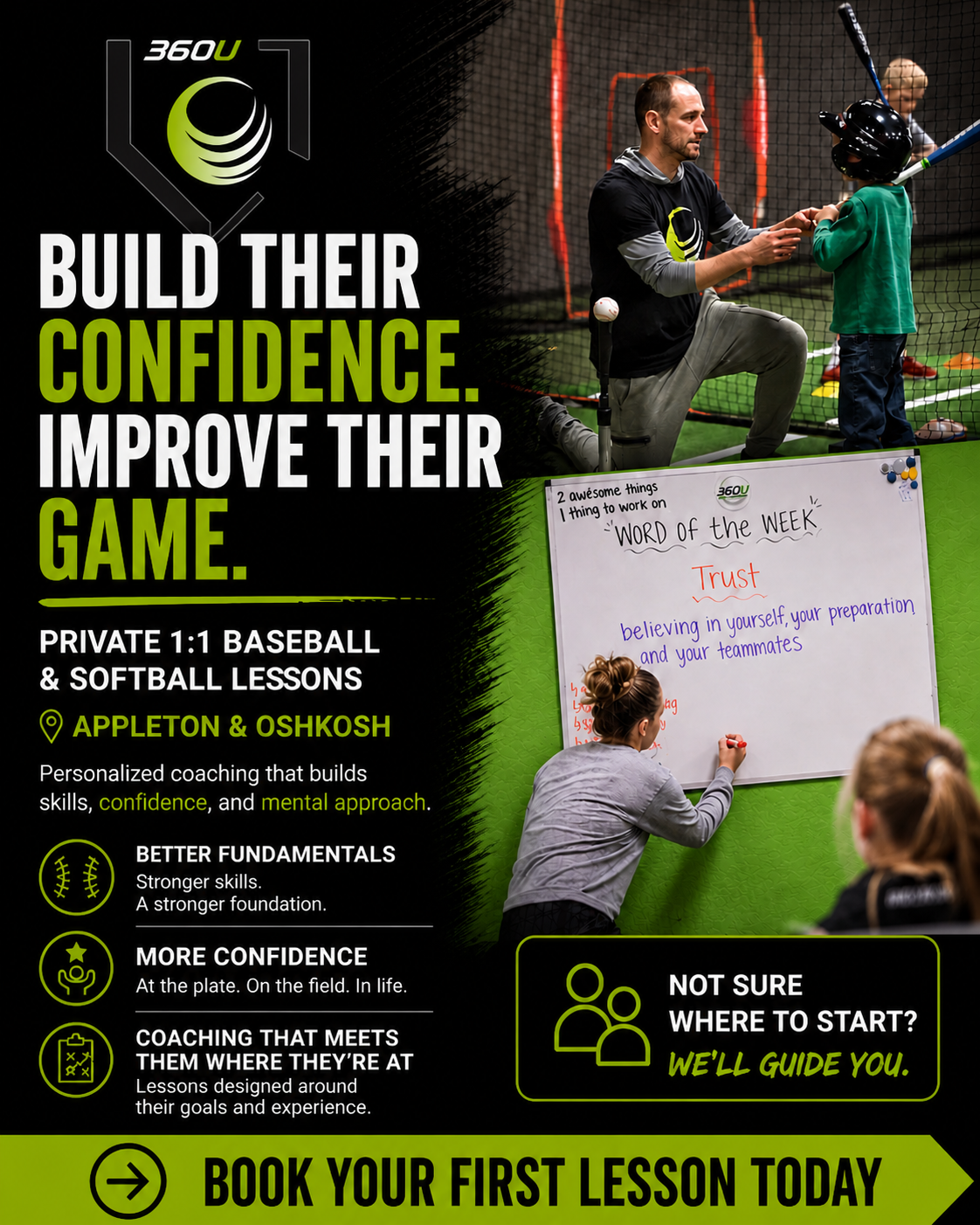360U Softball & Baseball Training Facebook ad: Build Confidence. Improve Their Game.