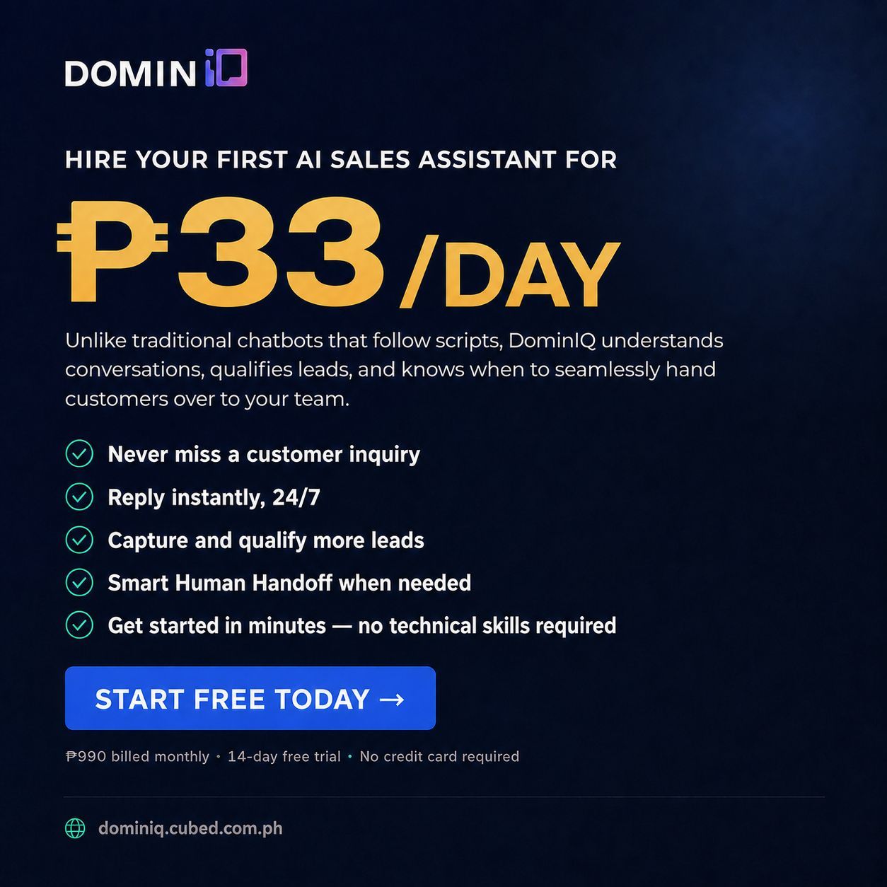 Cubed Technologies Solutions Phils, Inc. Facebook ad: Your next employee doesn't sleep.