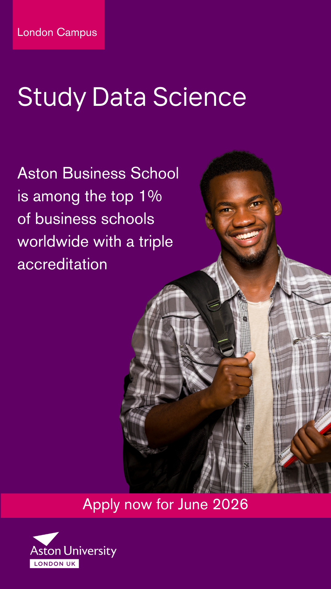 Aston University London Facebook ad from Mar 30, 2026