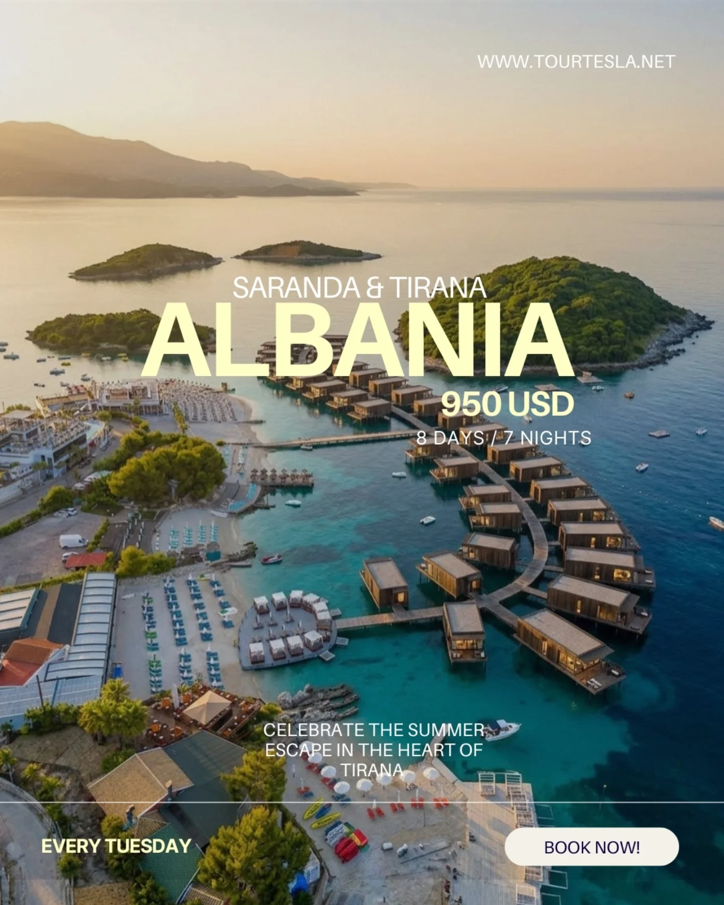 Tourtesla Facebook ad: Albania Ksamil & Tirana: Your Ultimate Summer Escape!