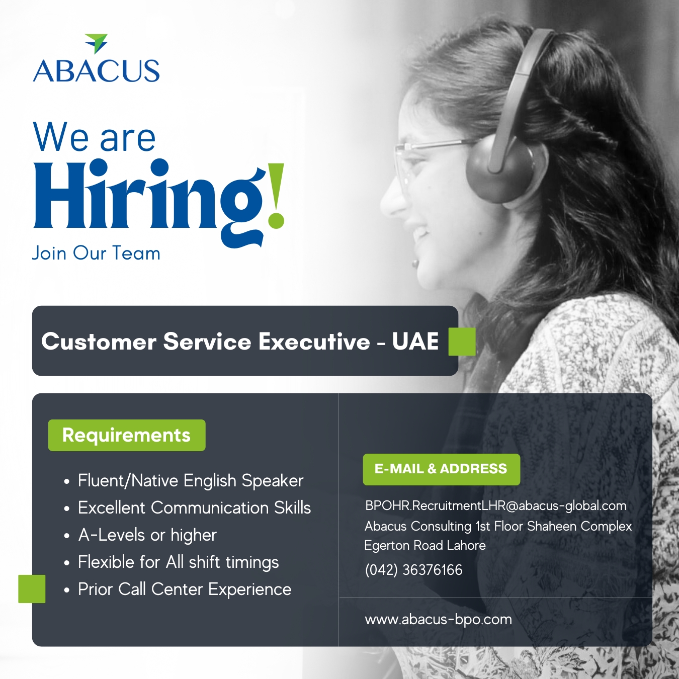 Abacus Outsourcing Facebook ad: Start Your Career with Abacus