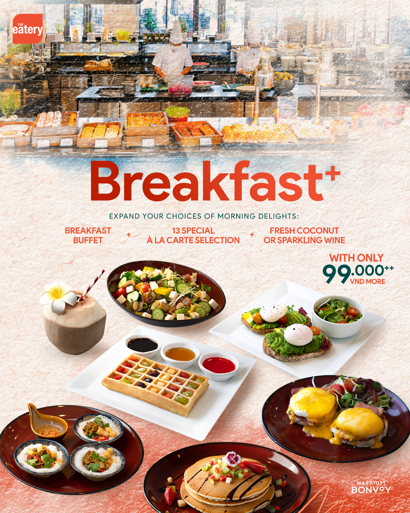 The Eatery Danang Facebook ad: 𝐄𝐋𝐄𝐕𝐀𝐓𝐄 𝐘𝐎𝐔𝐑 𝐁𝐑𝐄𝐀𝐊𝐅𝐀𝐒𝐓 𝐅𝐑𝐎𝐌 𝐕𝐍𝐃…