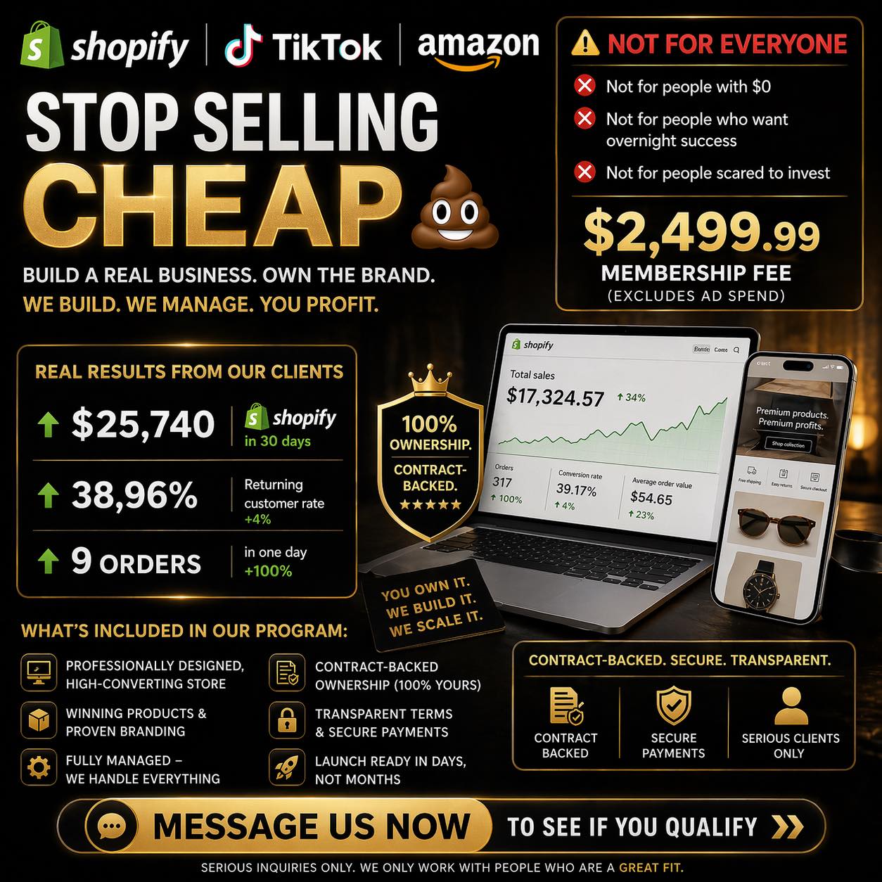 The Ecomm Champs Facebook ad: 𝗦𝗘𝗥𝗜𝗢𝗨𝗦 𝗜𝗡𝗤𝗨𝗜𝗥𝗜𝗘𝗦 𝗢𝗡𝗟𝗬, 𝗡𝗢𝗧 𝗙𝗢𝗥…