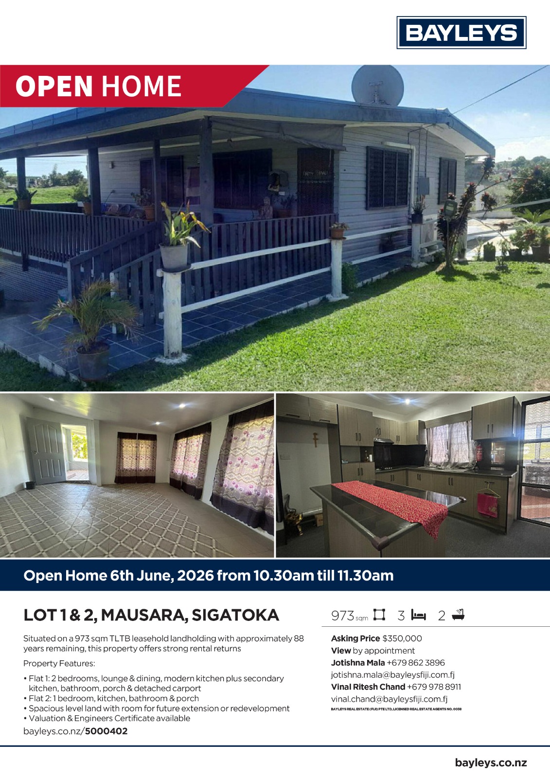 Bayleys Real Estate Fiji - Jotishna Mala Facebook ad: OPEN HOME, SATURDAY, 6 JUNE 2026