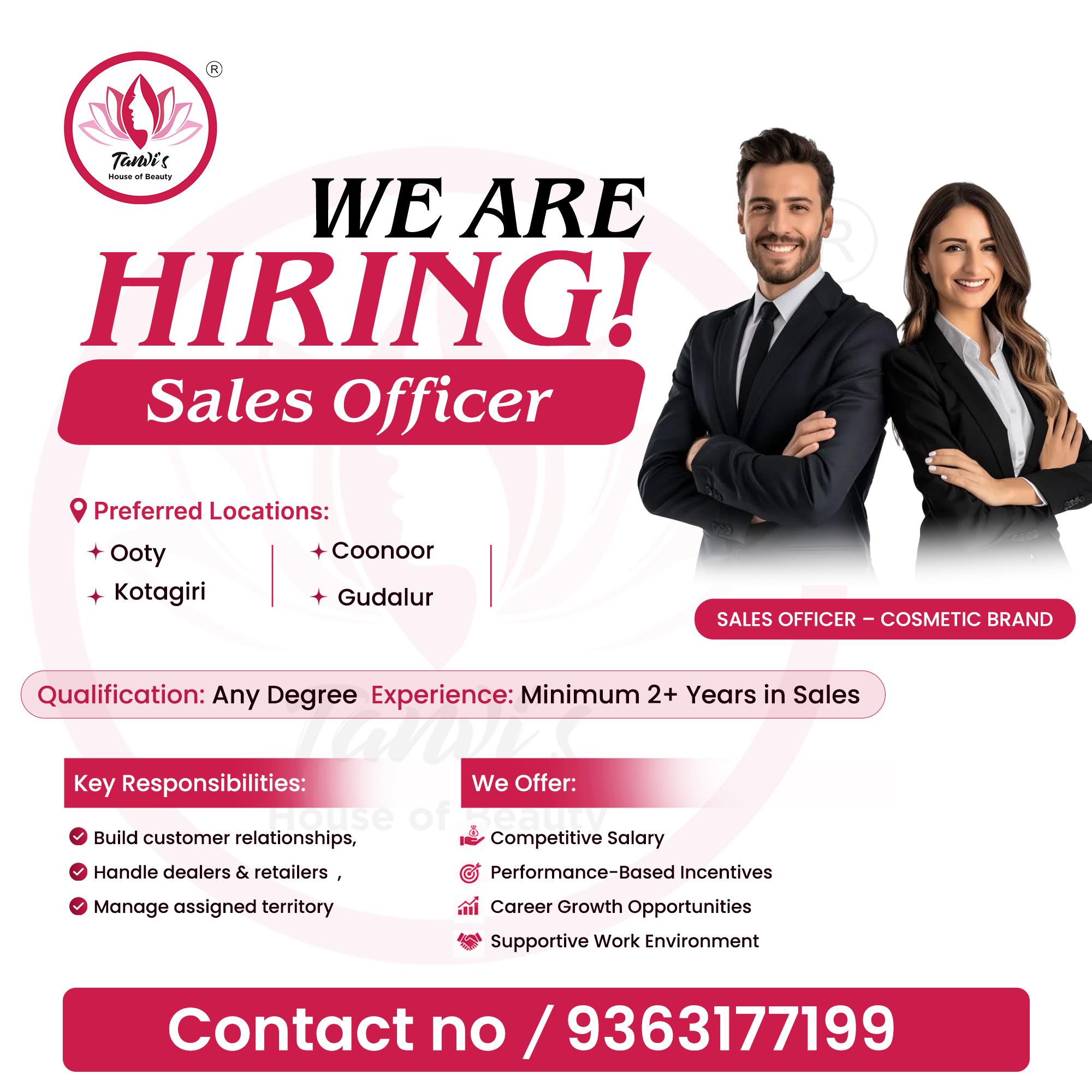 Tanvi's Facebook ad: Hiring Sales Officer, 2+ Years Experience