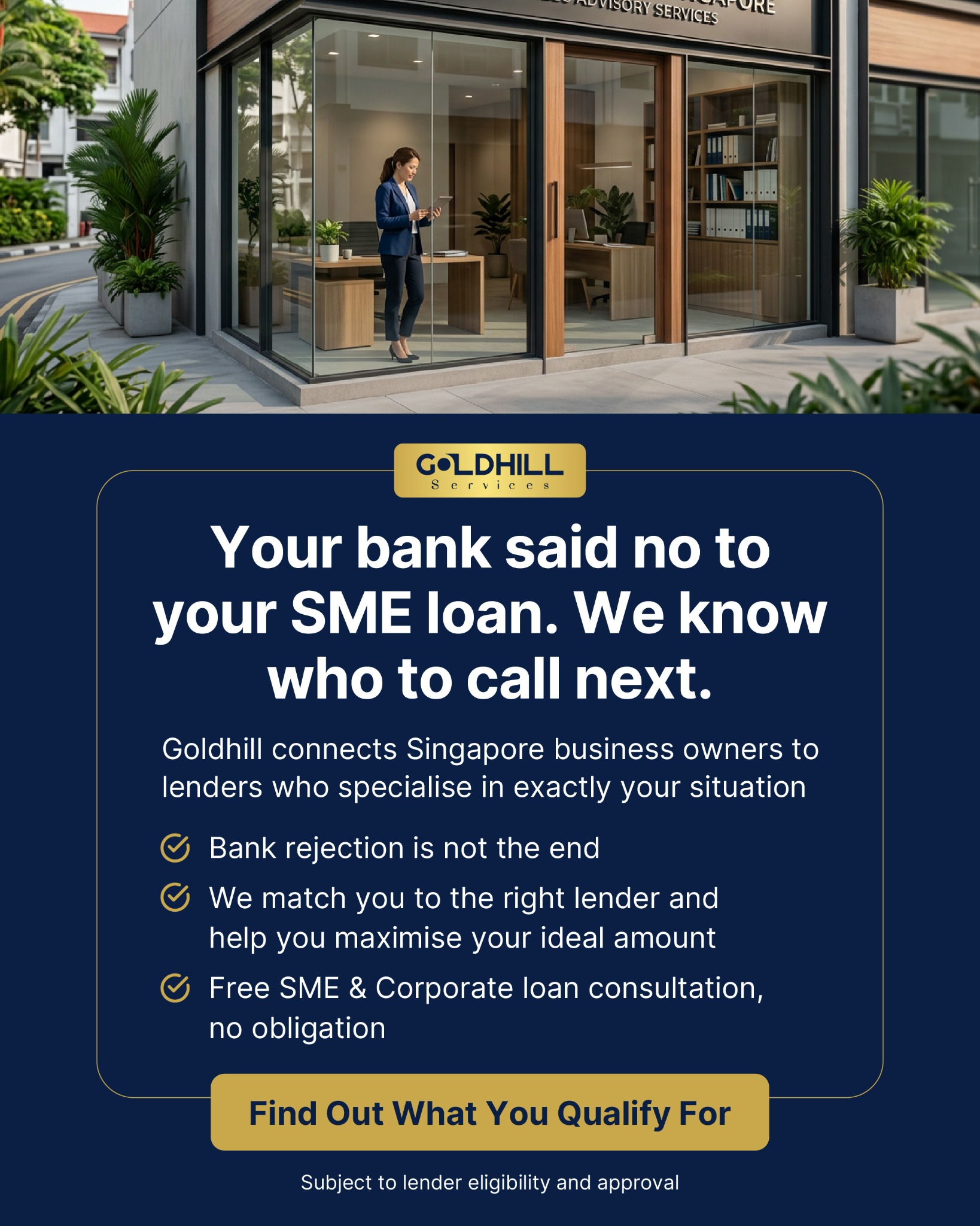 Goldhill Services Facebook ad: Bank Said No? We Say Next.