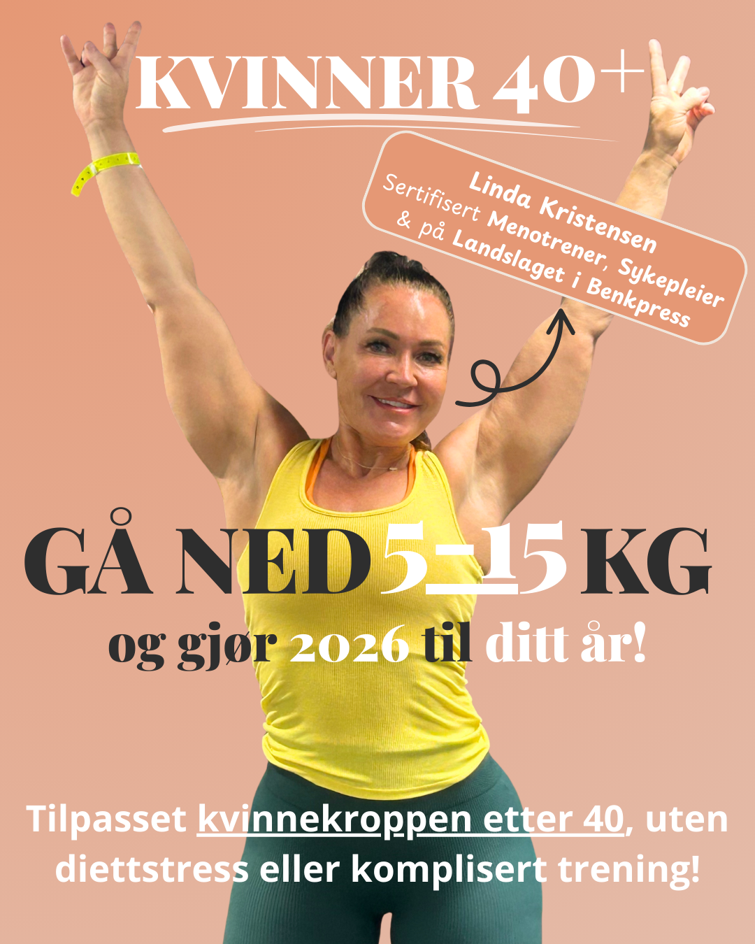 Lindakristensen.no Facebook ad: Ned 5-15kg tilpasset kvinnekroppen etter 40!