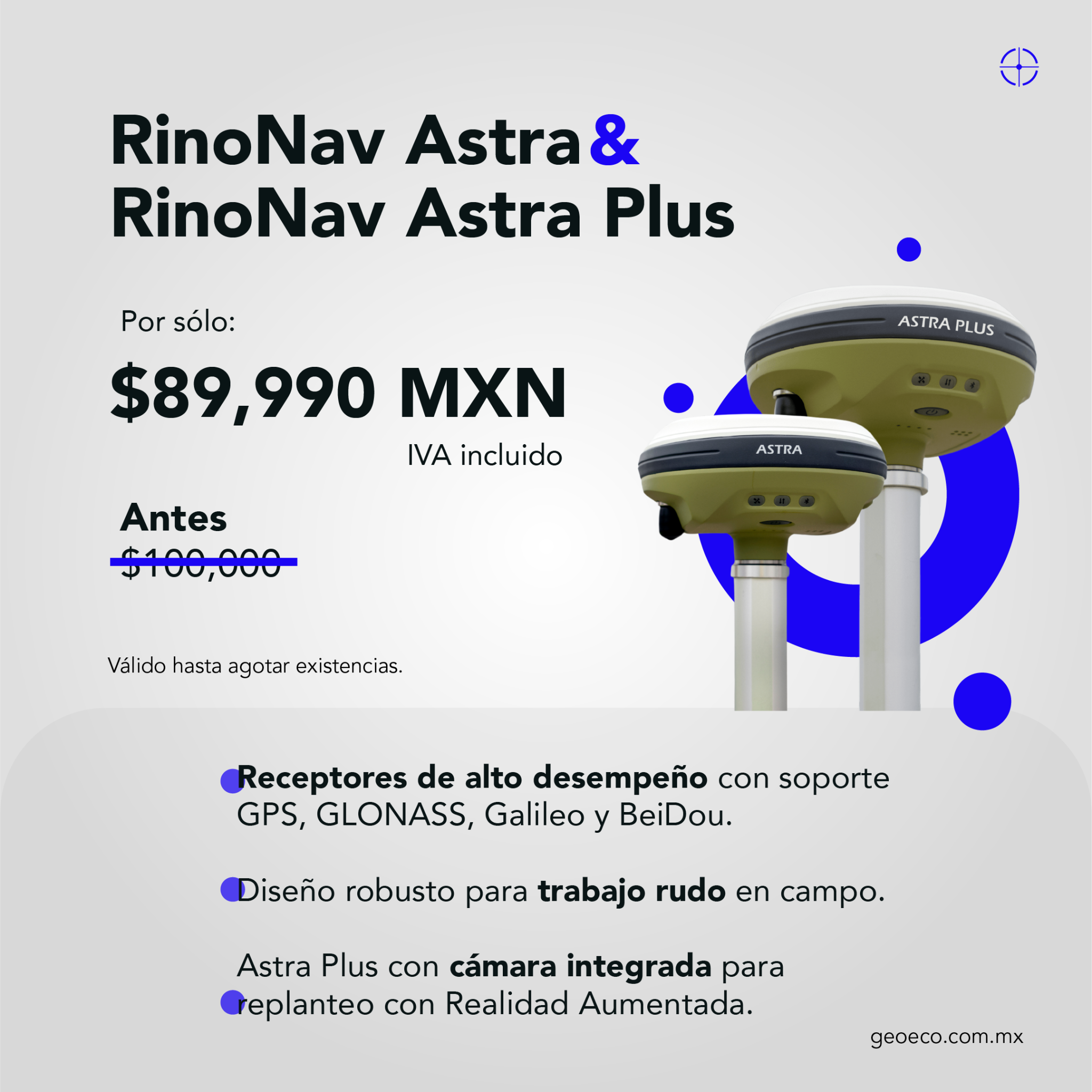 GeoEco Facebook ad: Sistemas GNSS con descuentos exclusivos por tiempo limitado.