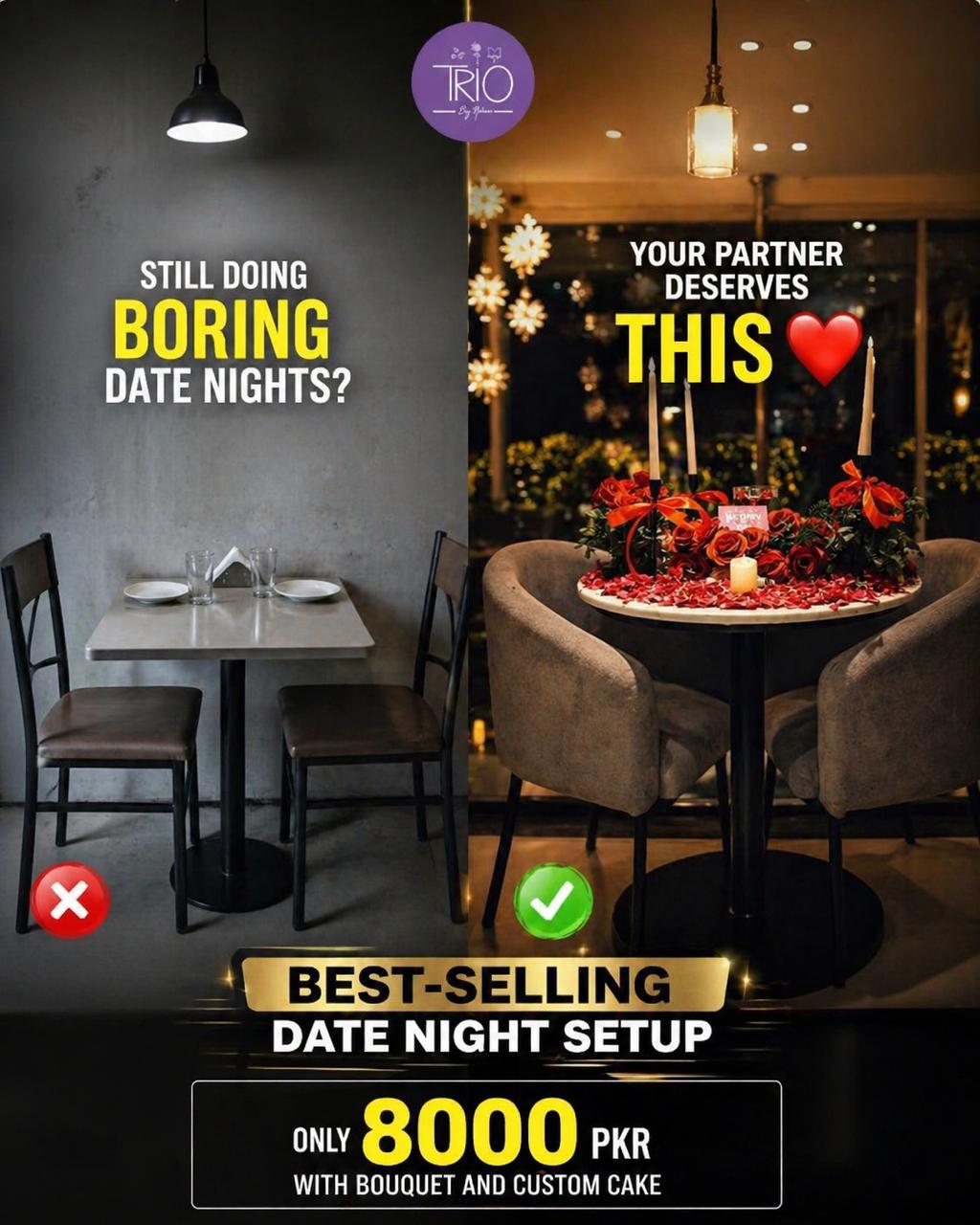 Trio By Maham Facebook ad: Romantic Date Night for PKR 8,000
